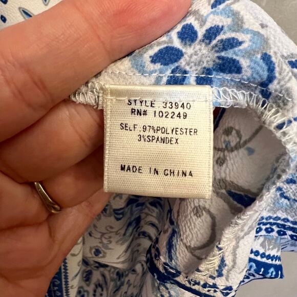 Womens Skies Are Blue Blue White Print Boho Flowy Lightweight Blouse Size XS - Picture 5 of 12